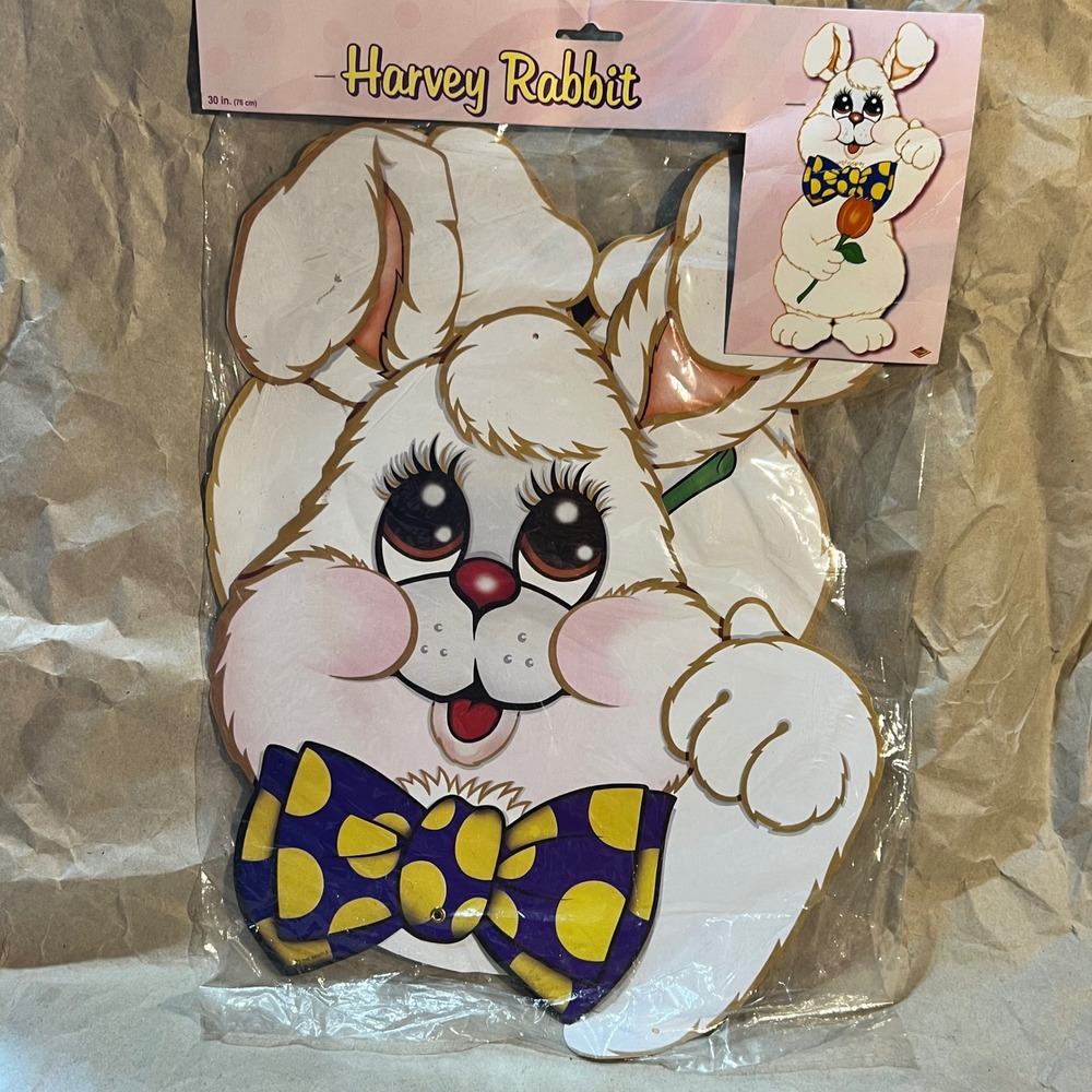 NOS Beistle 30" Harvey Rabbit Jointed Wall Decor White 1983 Vintage Easter 44377